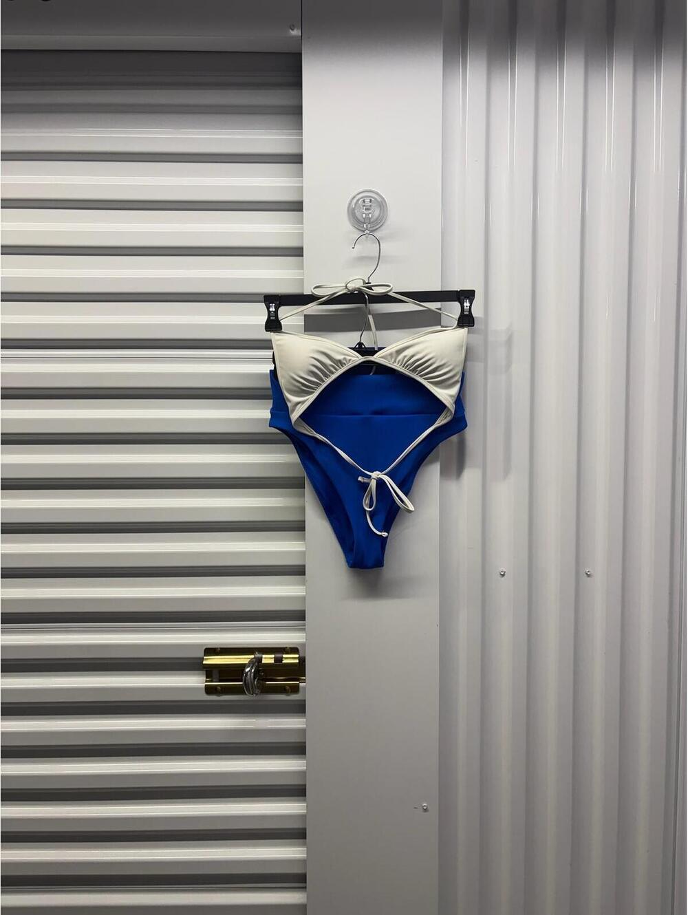 Aerie Women’s Medium Aerie Blue White High Waisted Bikini Set Ribbed Swimwear